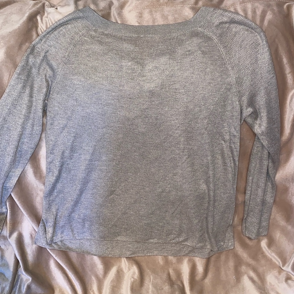Loft light weight tan/gold sweater with lace up back